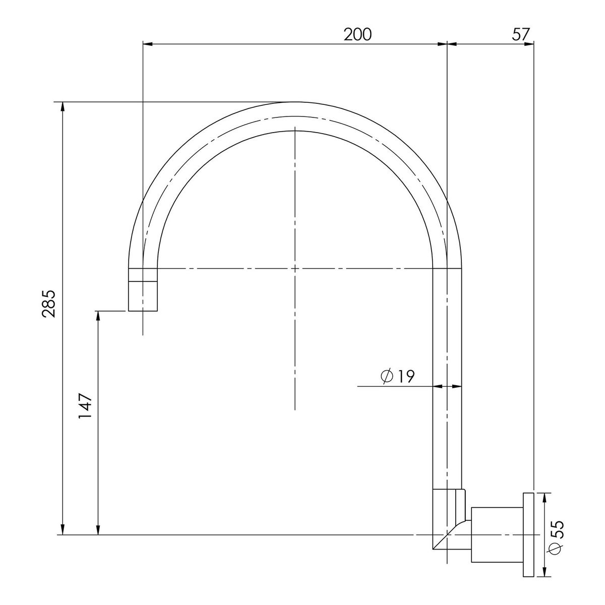 Vivid Pin Lever Wall Sink Outlet 200mm Gooseneck