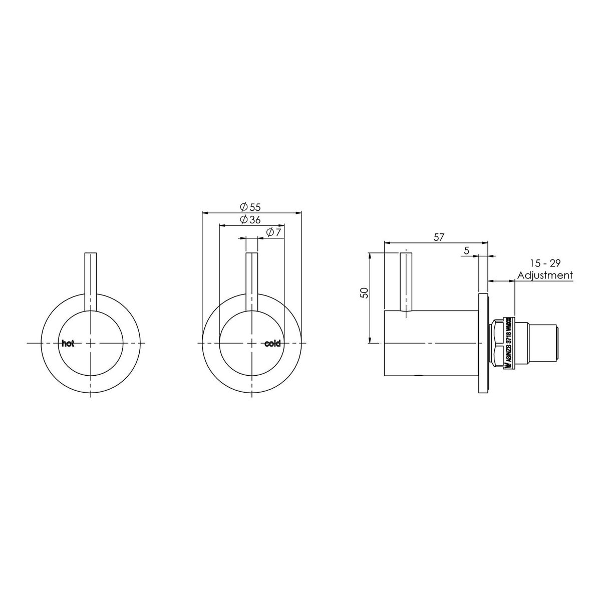 Vivid Slimline Wall Top Assemblies 15mm Extended Spindles - Chrome, Lead Free