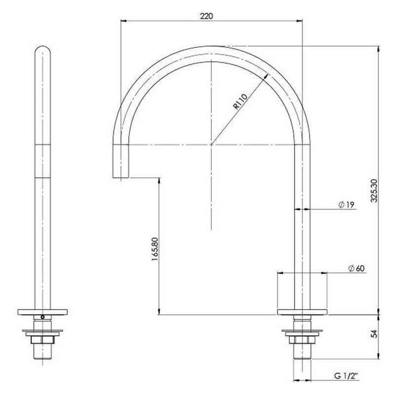 Vivid Slimline Hob Sink Outlet 220mm Gooseneck - Brushed Nickel - Lead Free