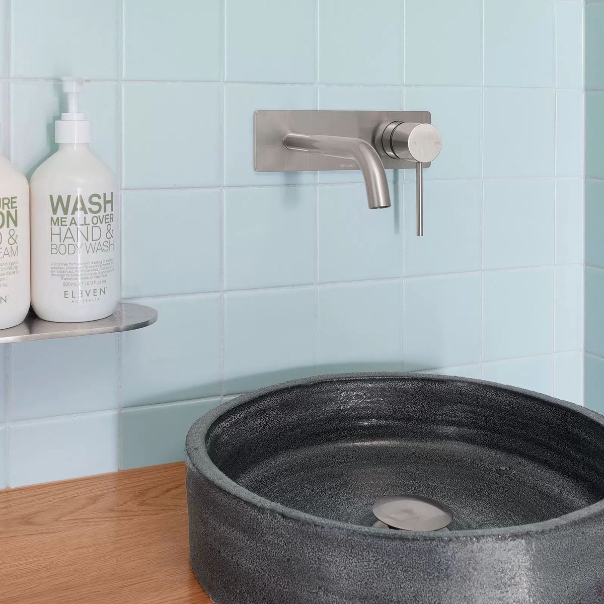 Vivid Slimline SwitchMix Wall Basin/Bath Mixer Set 180mm, Brushed Nickel - Lead Free