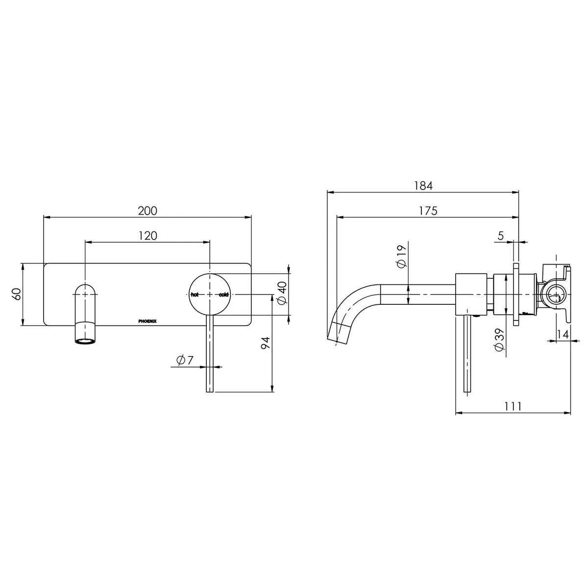 Vivid Slimline SwitchMix Wall Basin/Bath Mixer Set 180mm, Brushed Nickel - Lead Free