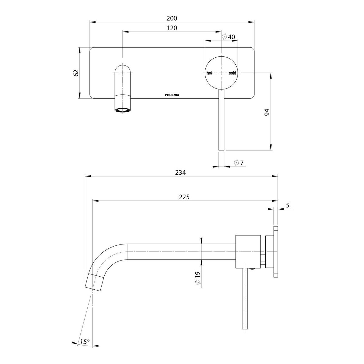 Vivid Slimline SwitchMix Wall Basin / Bath Mixer Set 230mm (Fit-Off Kit Only), Lead Free - Brushed Gold