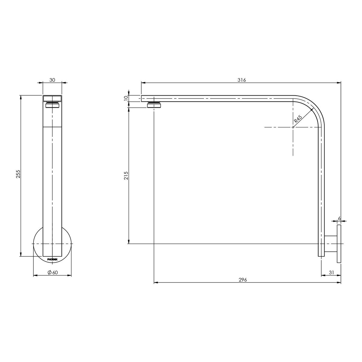 Vivid Slimline High-Rise Shower Arm Round Plate - Brushed Gold