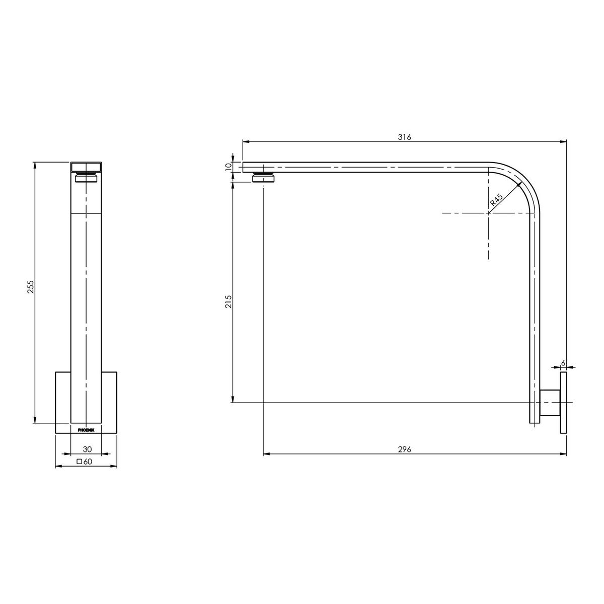 Vivid Slimline High-Rise Shower Arm Square Plate - Brushed Carbon