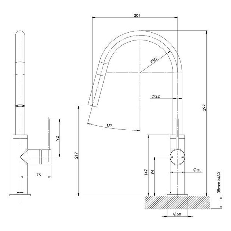 Vivid Slimline Pull Out Sink Mixer - Matte Black,  Lead Free