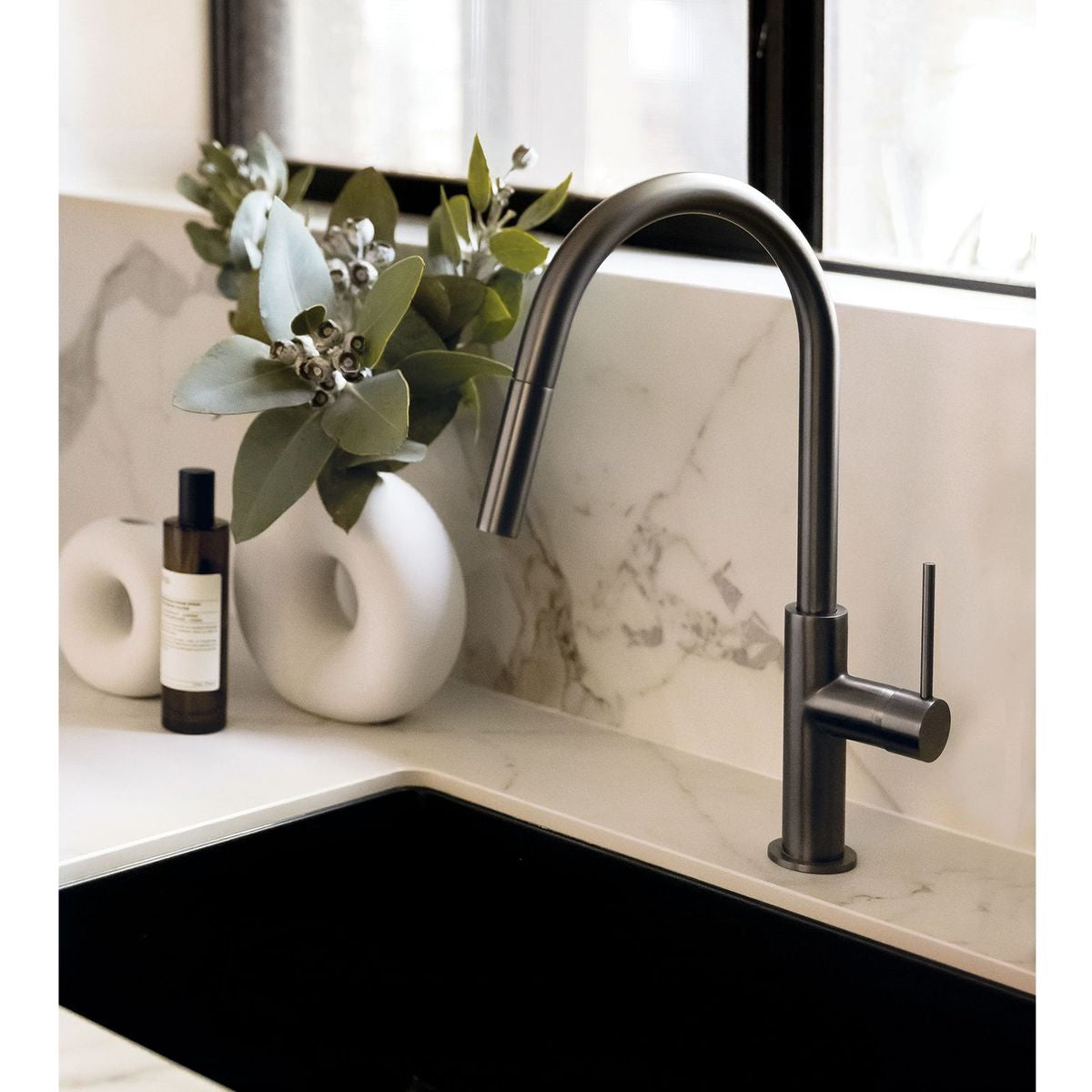 Vivid Slimline Pull Out Sink Mixer 200mm, Lead Free - Brushed Carbon