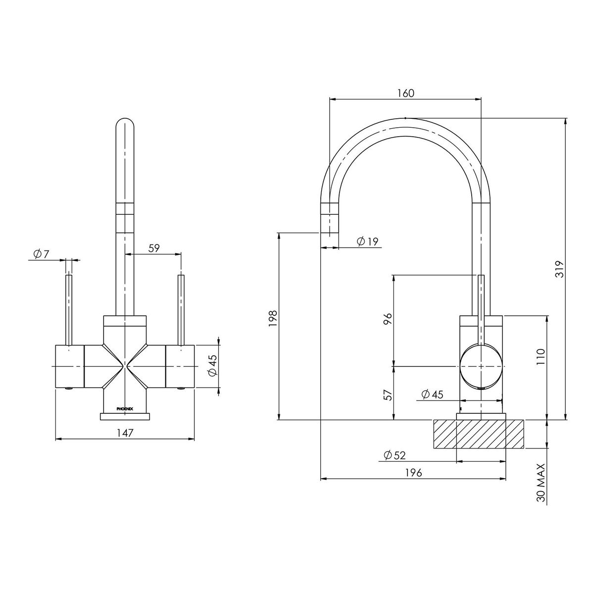 Vivid Slimline Twin Handle Sink Mixer 160mm Gooseneck