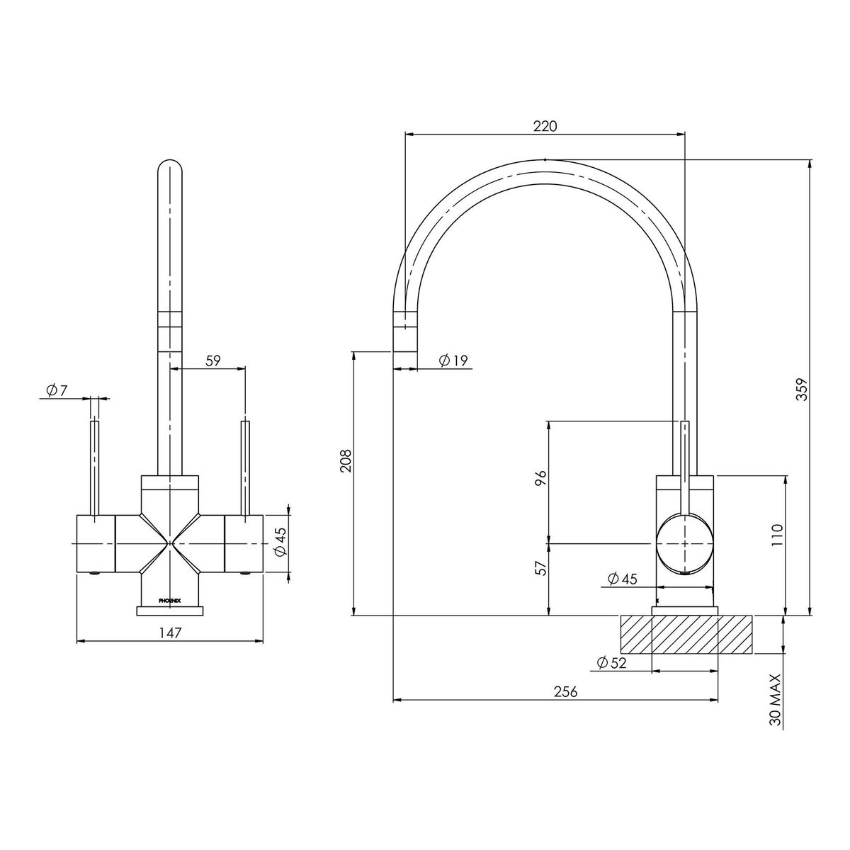 Vivid Slimline Twin Handle Sink Mixer 220mm Gooseneck