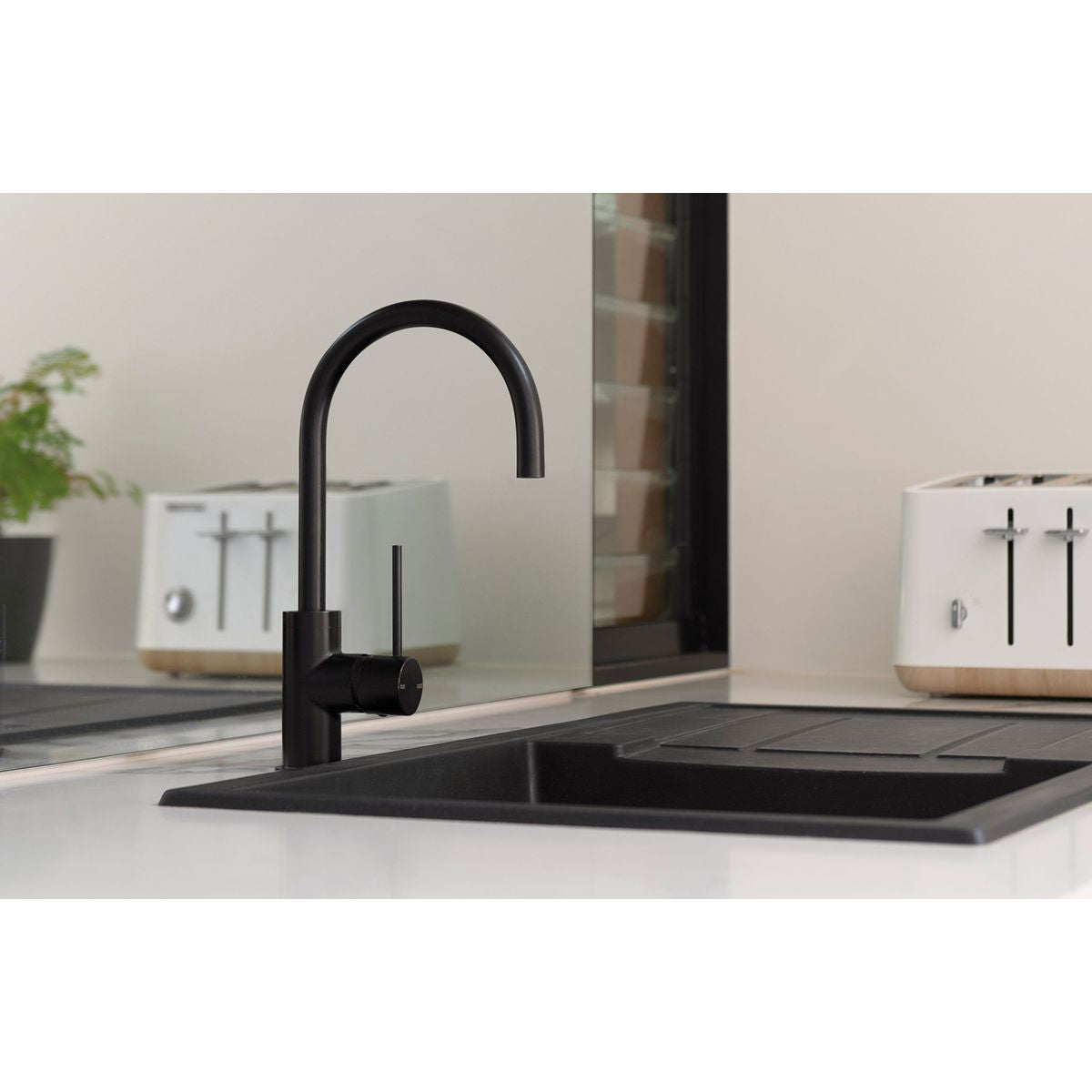 Vivid Slimline Sink Mixer 160mm Gooseneck, Lead Free - Matte Black