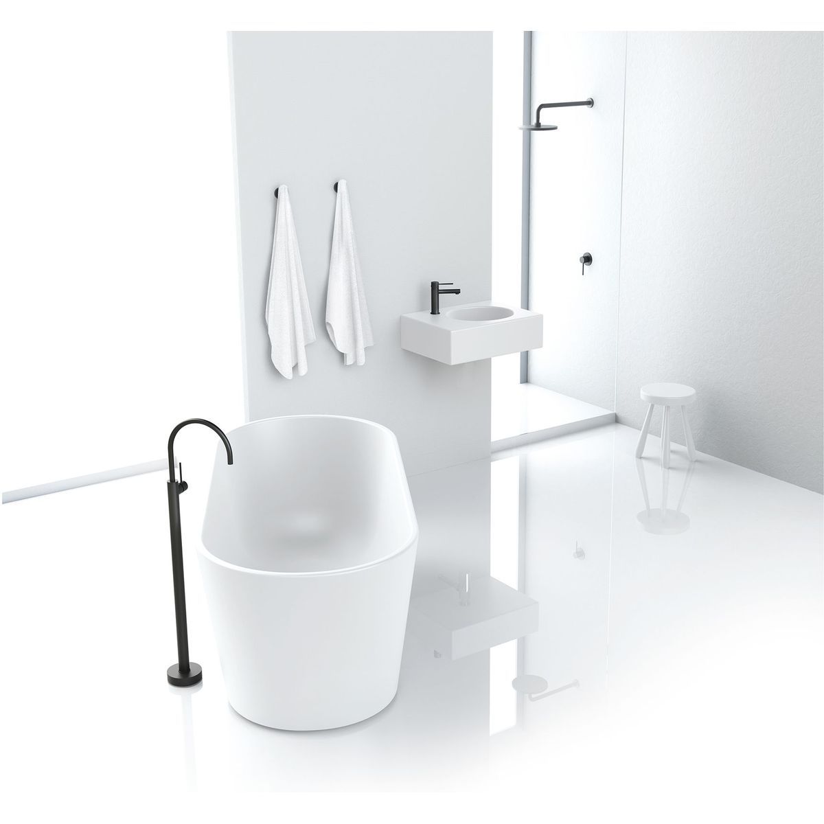 Vivid Slimline Floor Mounted Bath Mixer - Matte Black