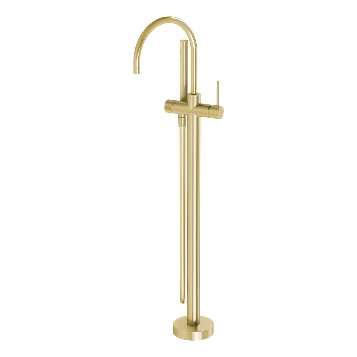 Vivid Slimline Floor Mounted Bath Mixer with Hand Shower - Brushed Gold