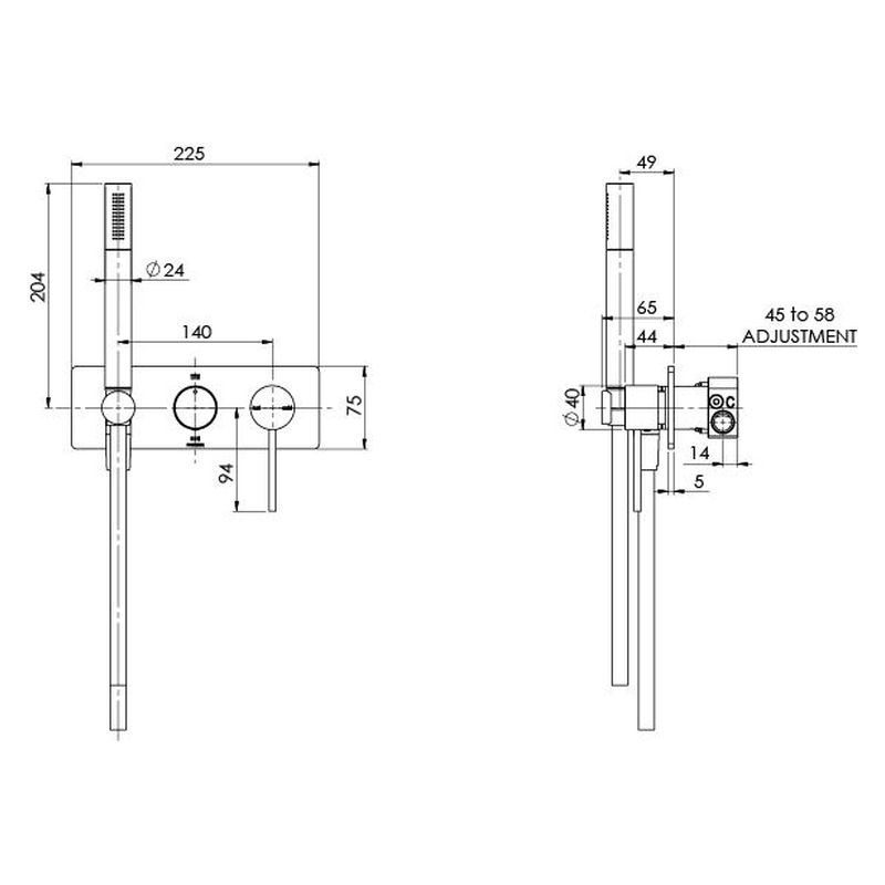 Vivid Slimline Wall Shower System - Matte Black