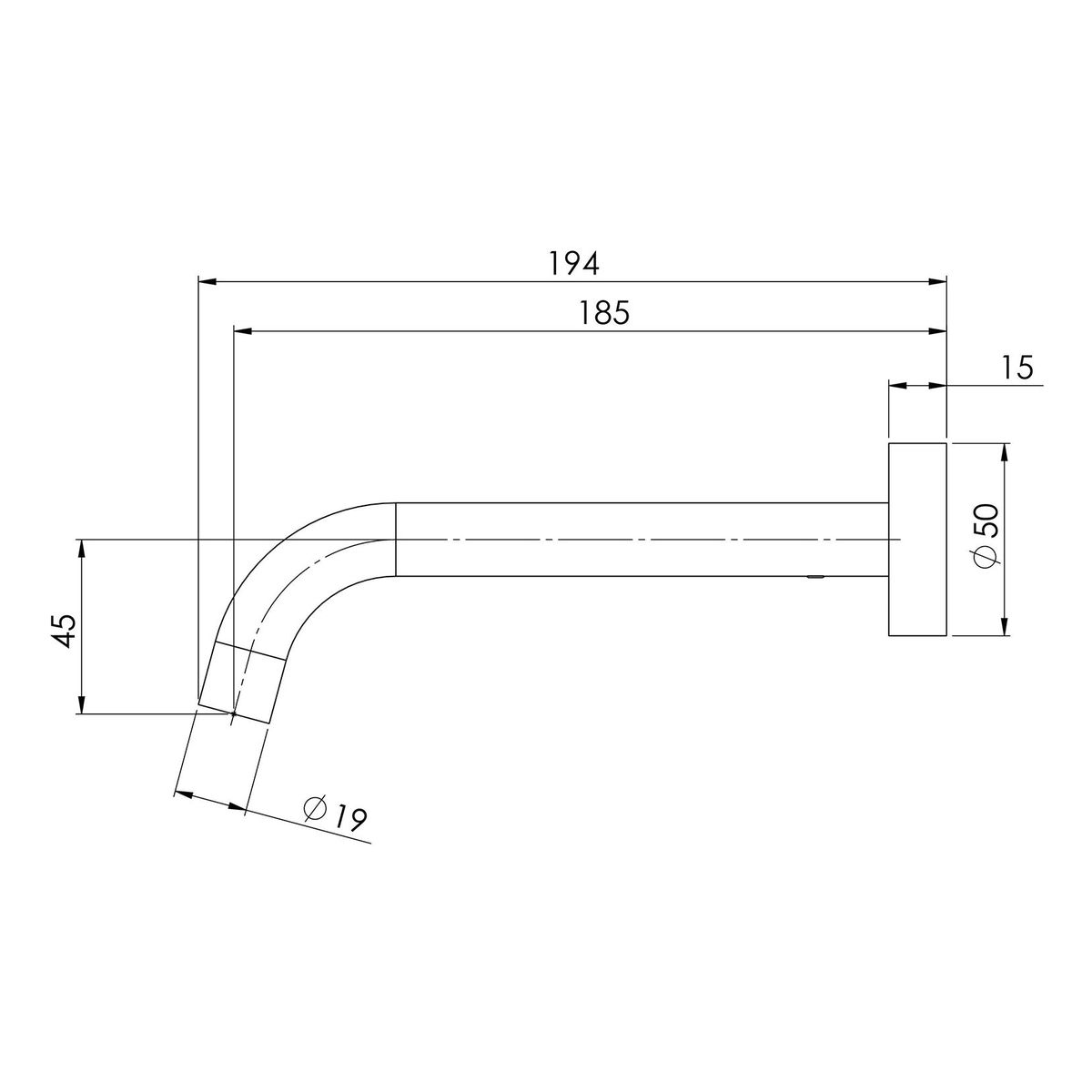 Vivid Slimline Wall Basin Outlet 180mm Curved - Brushed Carbon