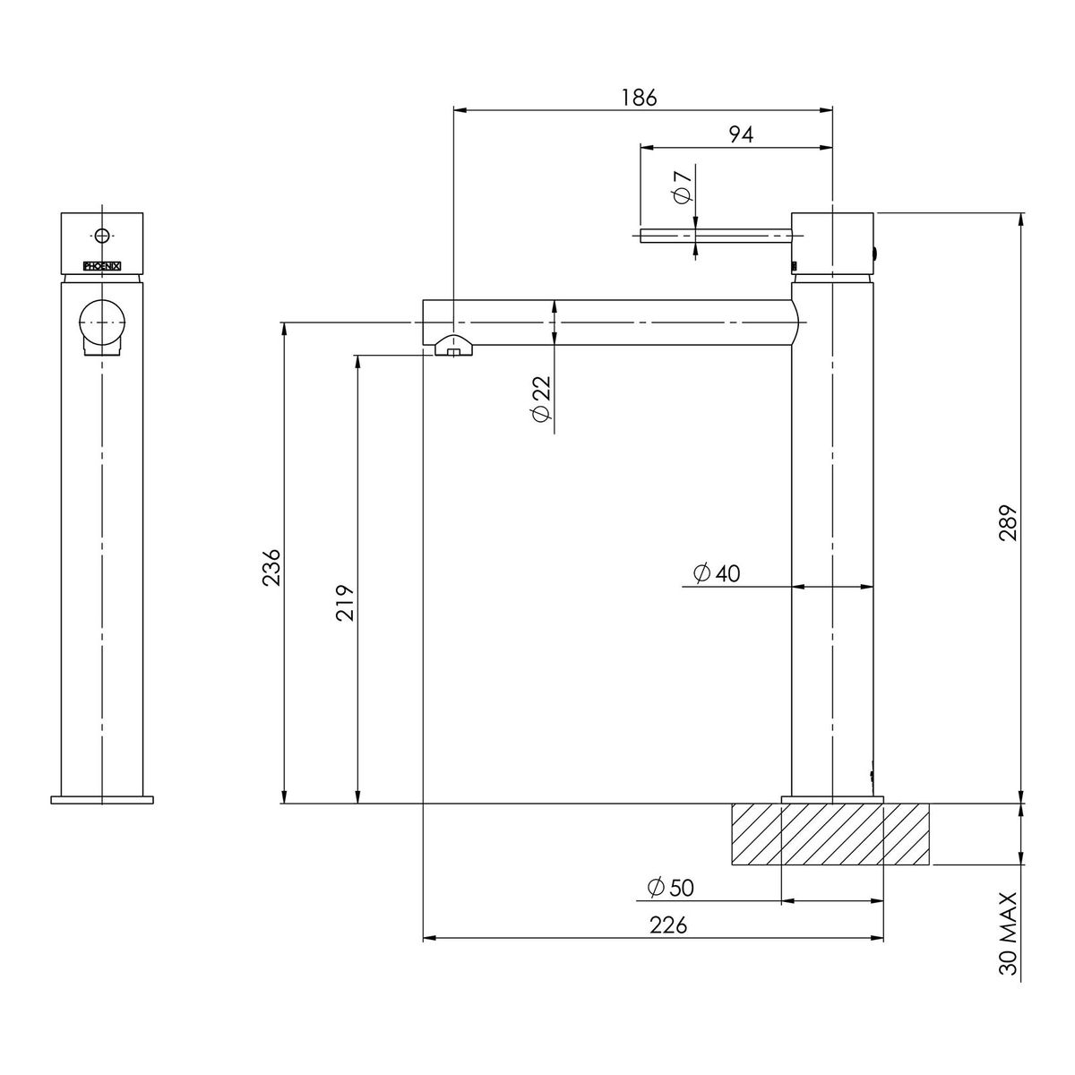 Vivid Slimline Vessel Mixer, Lead Free - Brushed Carbon