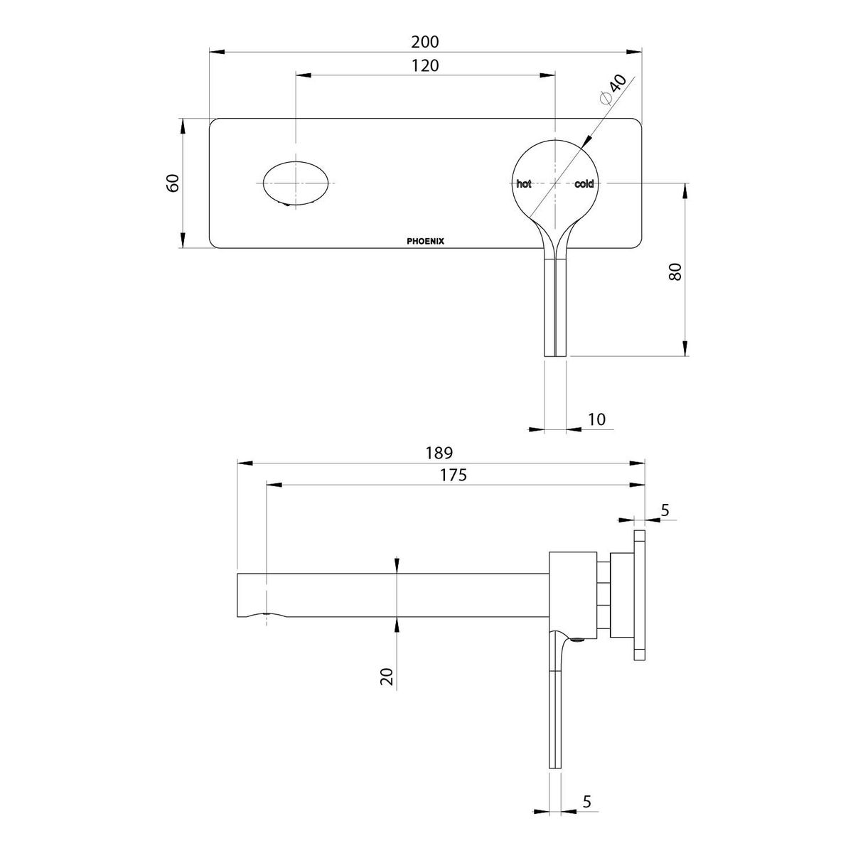 Vivid Slimline Oval SwitchMix Wall Basin / Bath Mixer Set 175mm Fit-Off Kit - Brushed Gold
