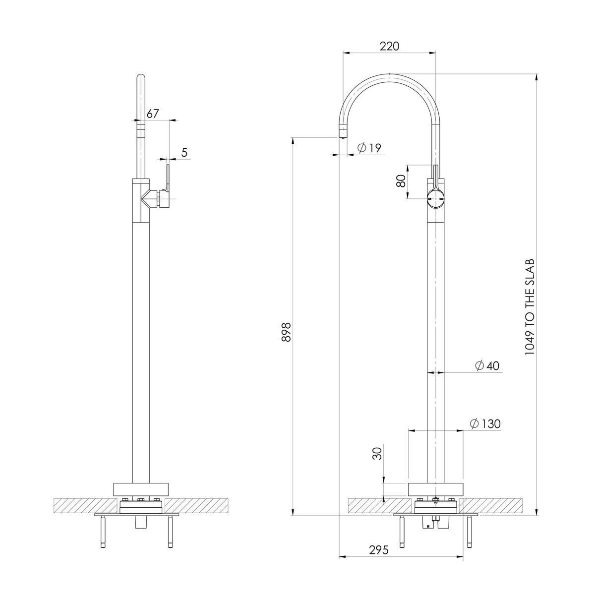 Vivid Slimline Oval Floor Mounted Bath Mixer - Brushed Nickel