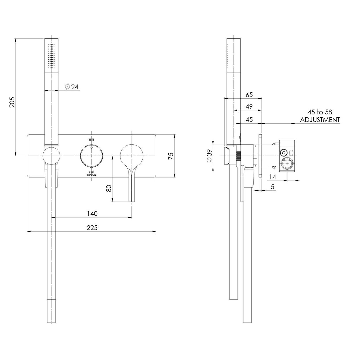 Vivid Slimline Oval Wall Shower System, Matte Black