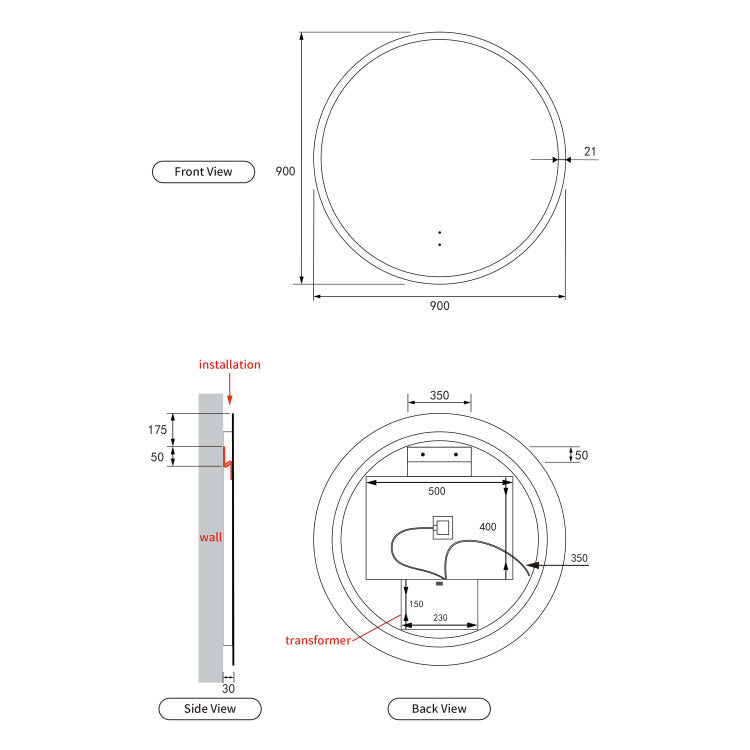 Windsor Round LED Mirror 903x903x36mm - Brushed Gold