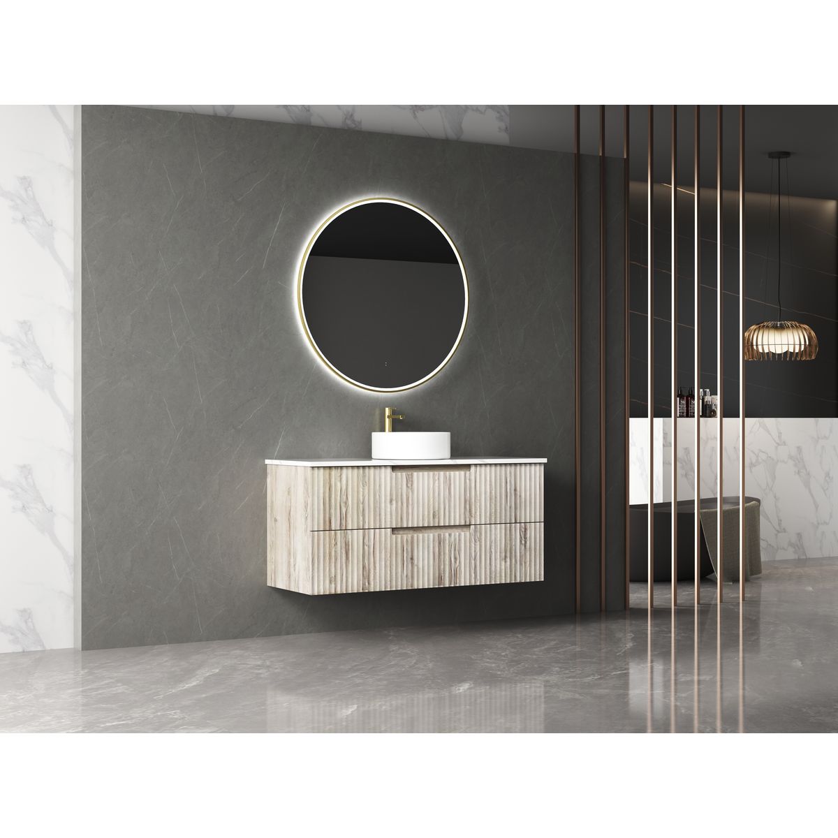 Windsor Round LED Mirror 903x903x36mm - Brushed Gold