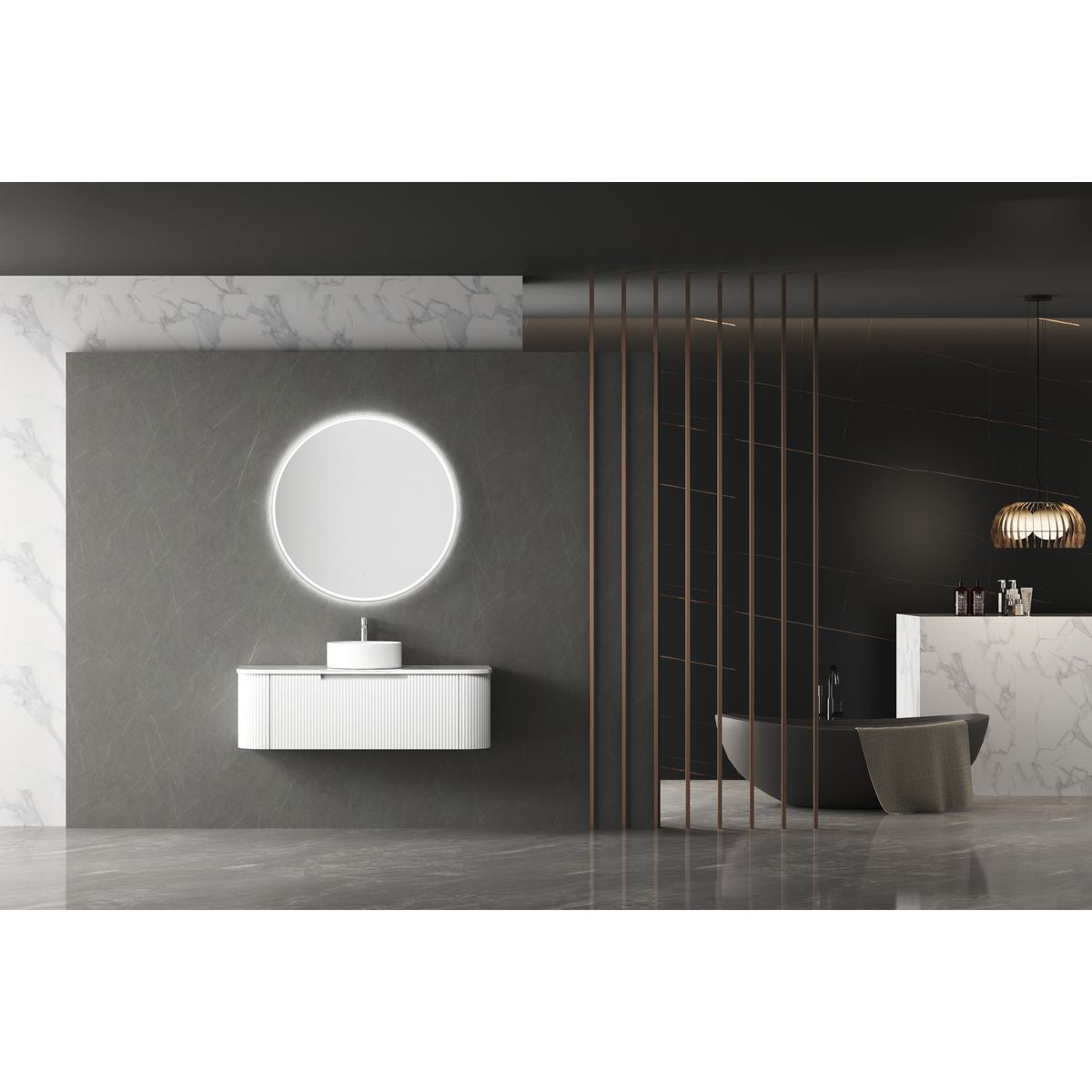 Windsor Round LED Mirror 903x903x36mm - Brushed Nickel