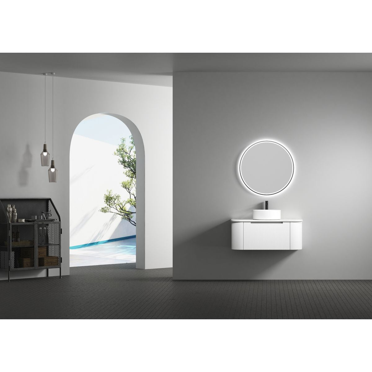 Windsor Round LED Mirror 703x703x36mm - Gun Metal