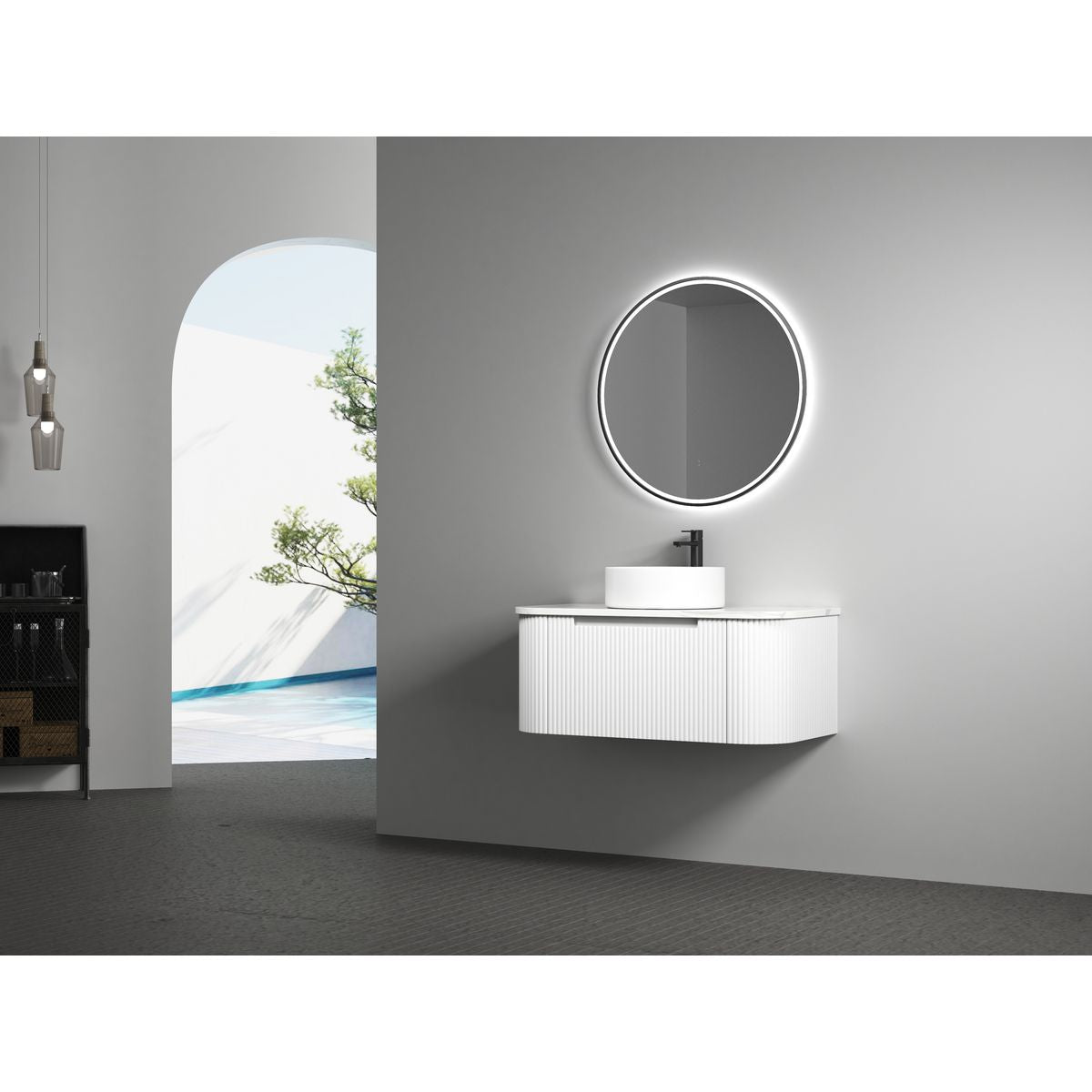 Windsor Round LED Mirror 703x703x36mm - Gun Metal