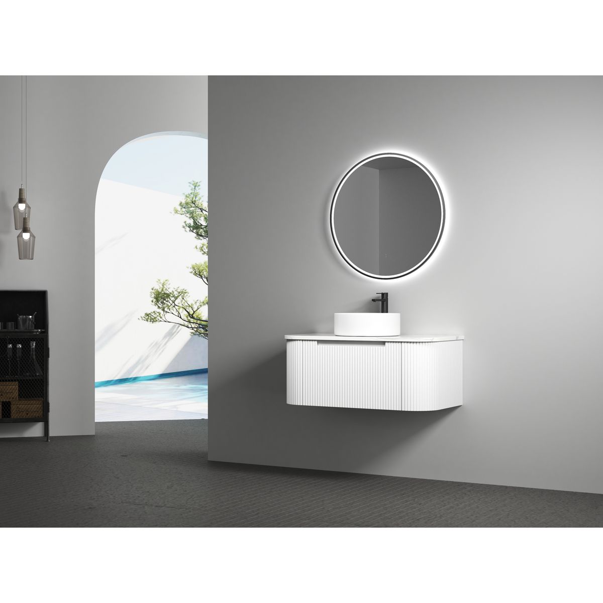 Windsor Round LED Mirror 903x903x36mm - Gun Metal